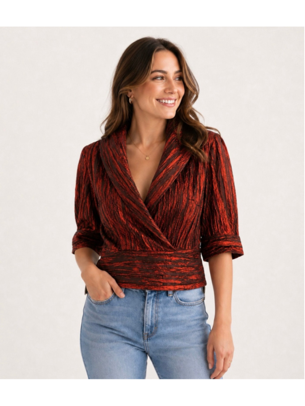 NWT Essentials by Milano Crinkle Wrap Rust Red Top